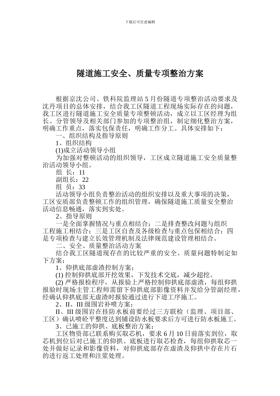 隧道施工安全质量专项整顿活动方案_第2页