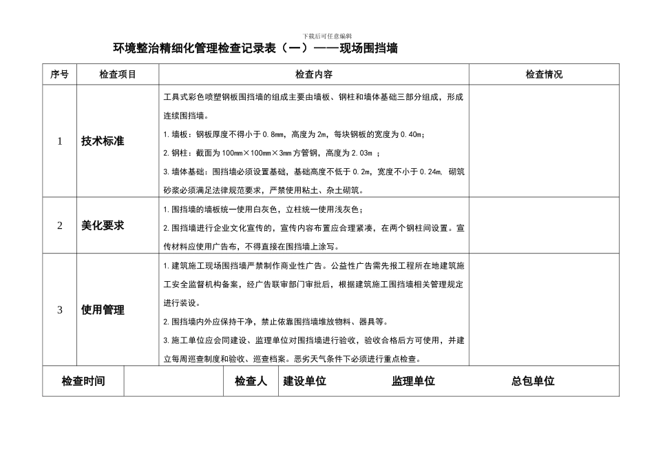 青岛市施工现场环境整治精细化管理标准检查表_第1页
