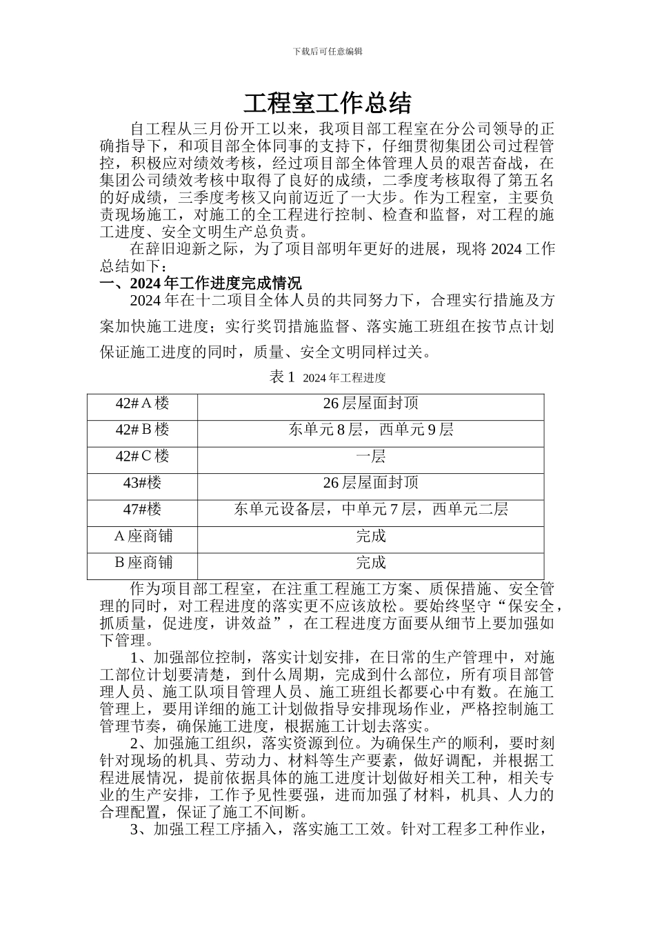 项目工程室施工员工作总结_第1页