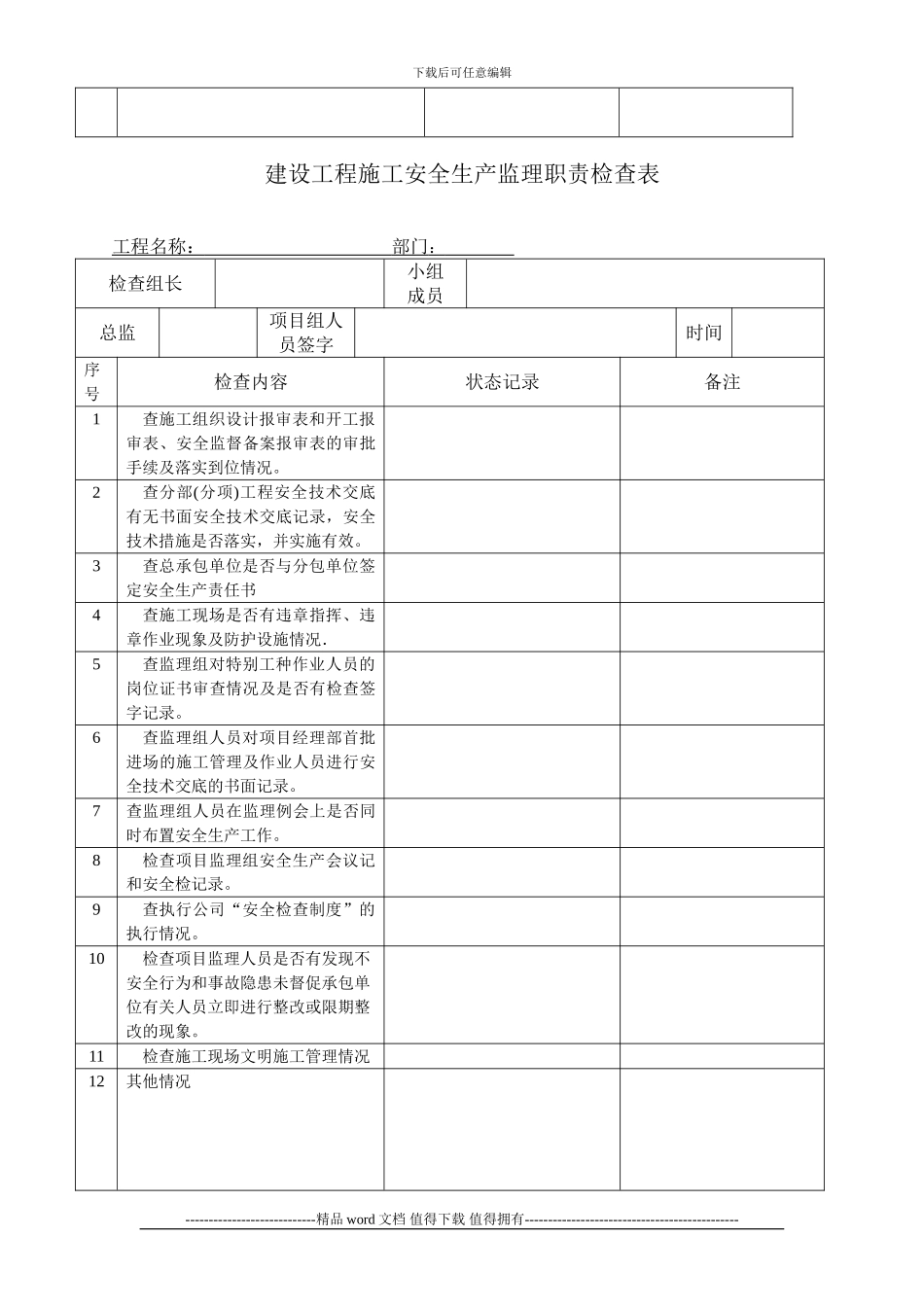 项目监理组对施工现场安全生产的检查记录_第3页