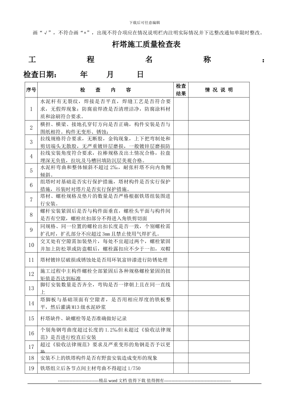 项目管理施工现场安全、质量检查表_第2页