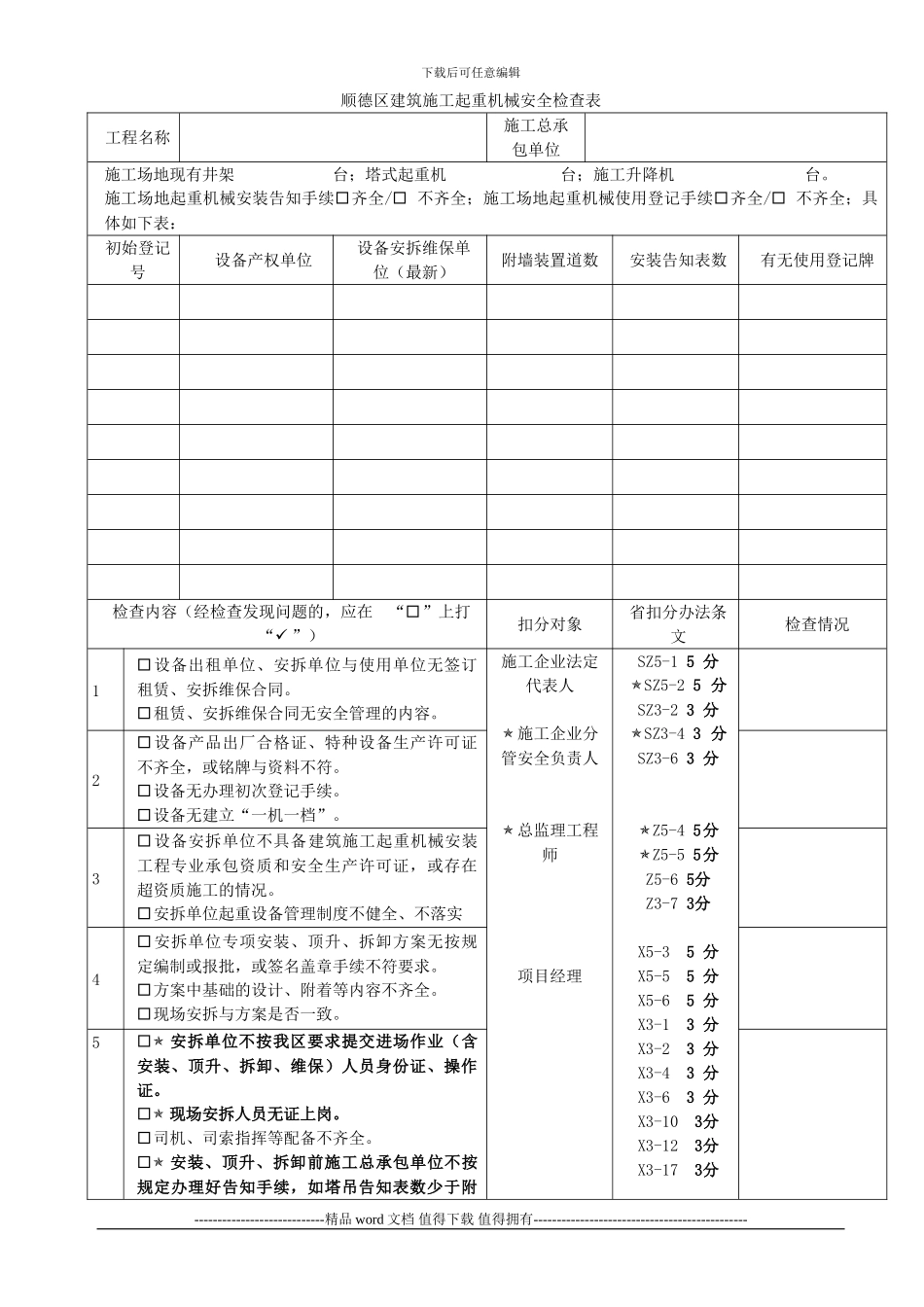 顺德区建筑施工起重机械安全检查表_第1页
