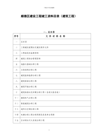 顺德区建设工程竣工资料目录