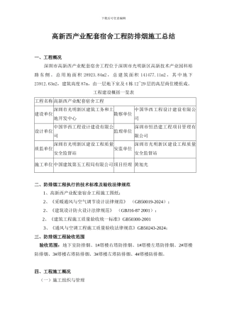 高新西防排烟工程施工总结