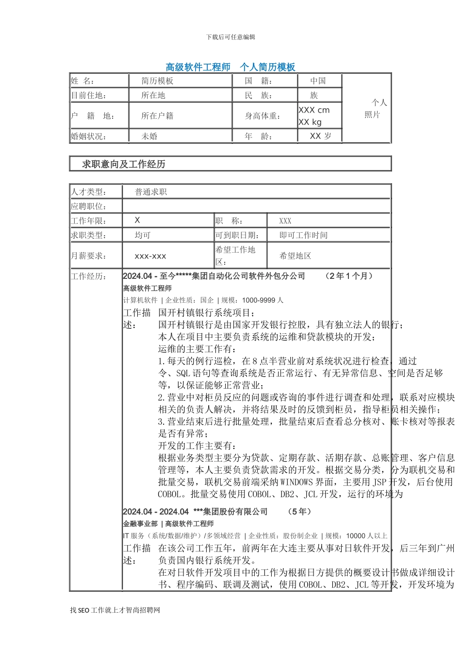高级软件工程师-个人简历模板3_第1页