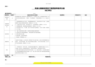 高速公路建设项目工程质量考核评分表
