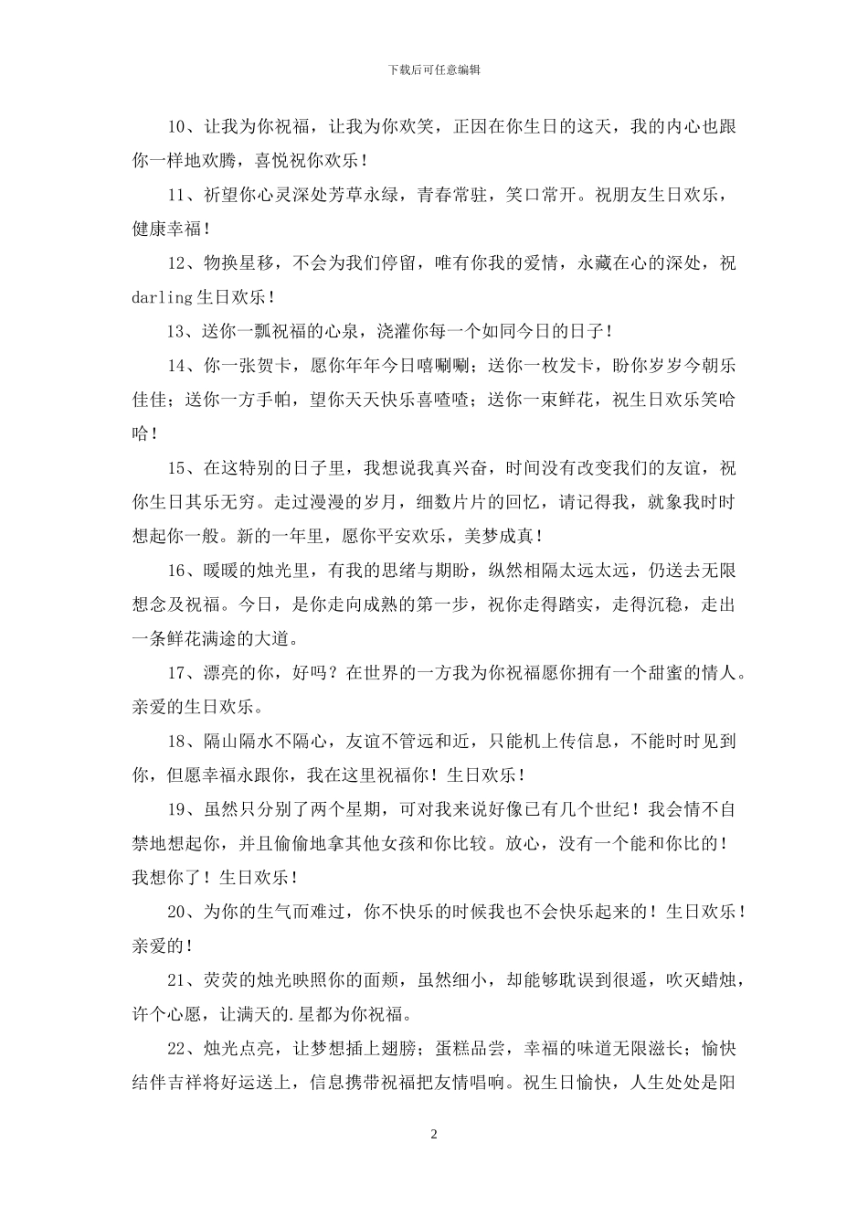 2024年通用给朋友的生日祝福语集锦38条_第2页