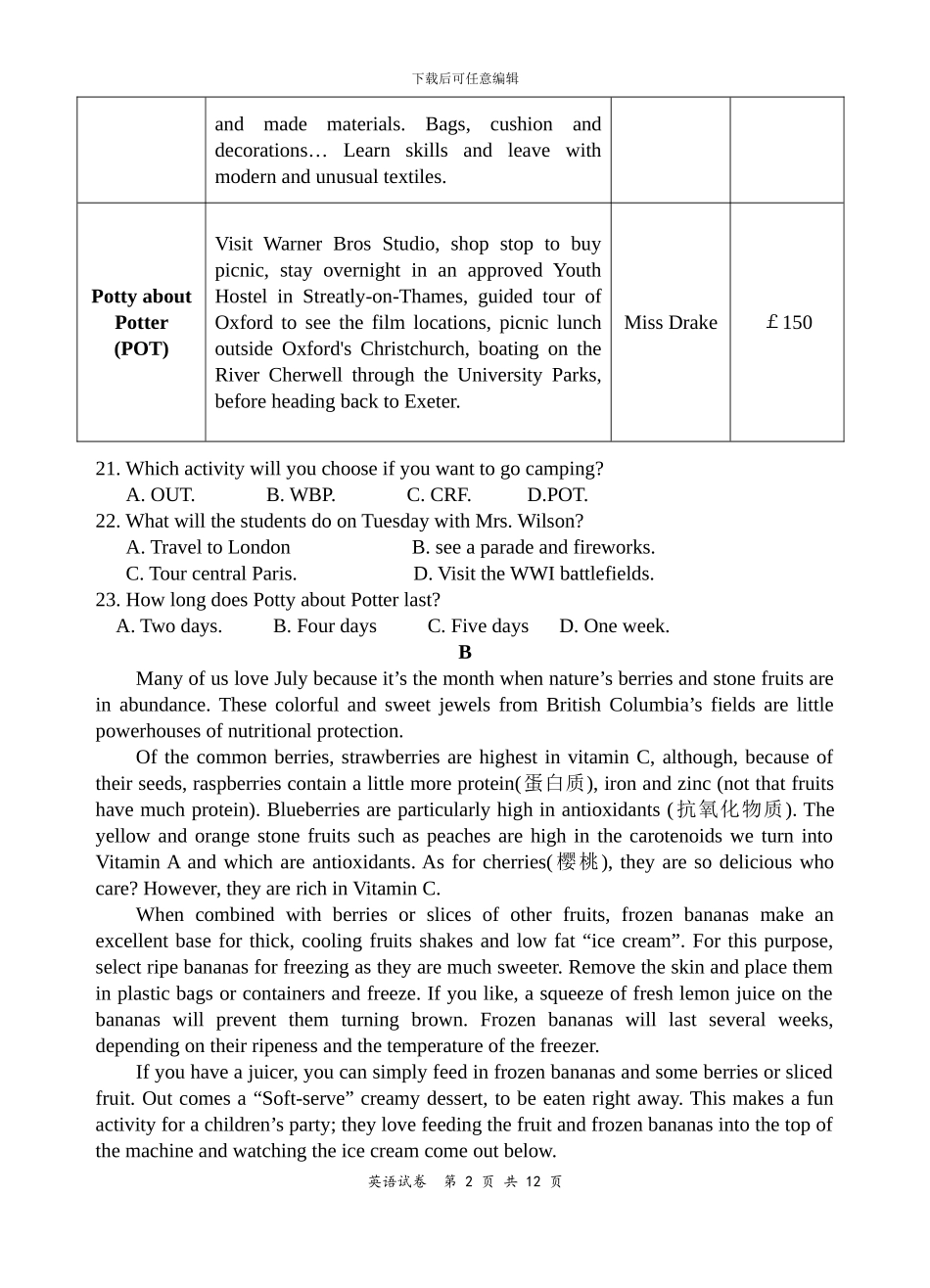 2024年高考英语全国2卷试题_第2页