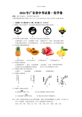 2024广东省年中考化学试题及答案