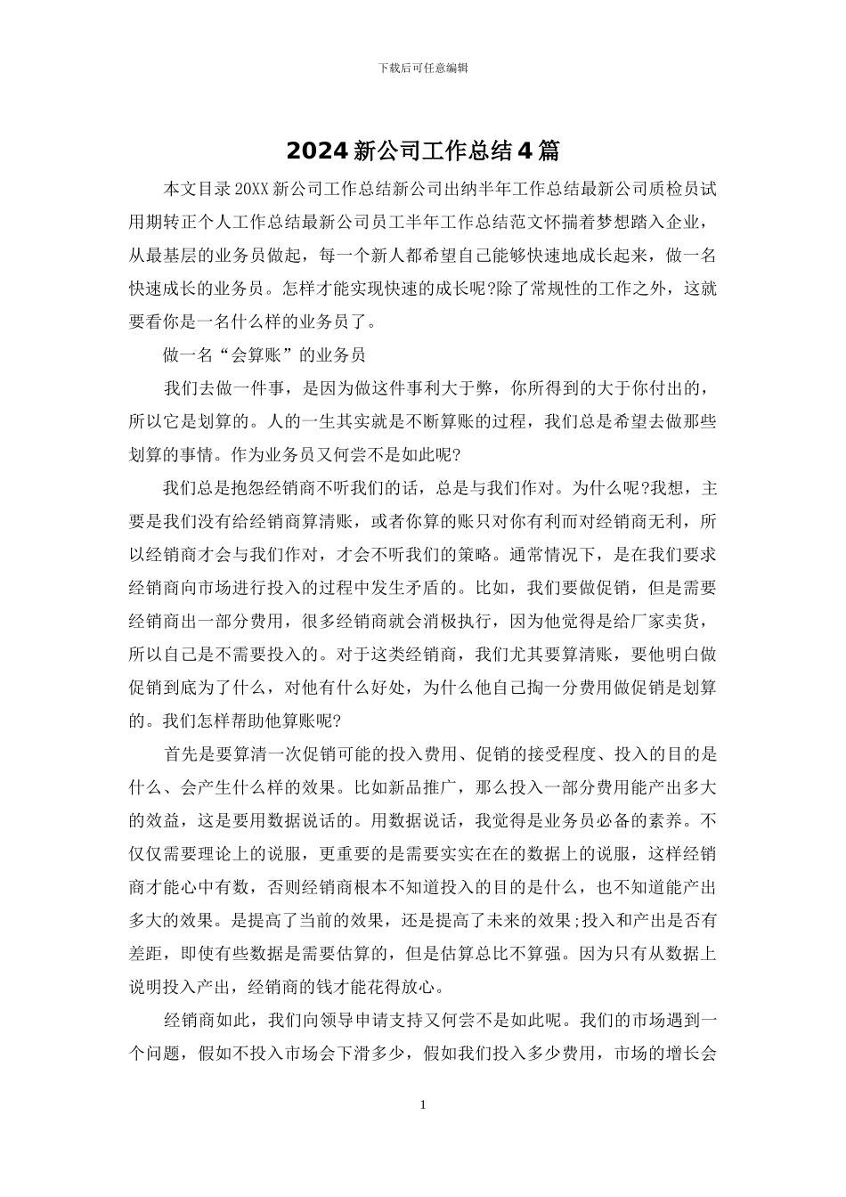 2024新公司工作总结4篇_第1页