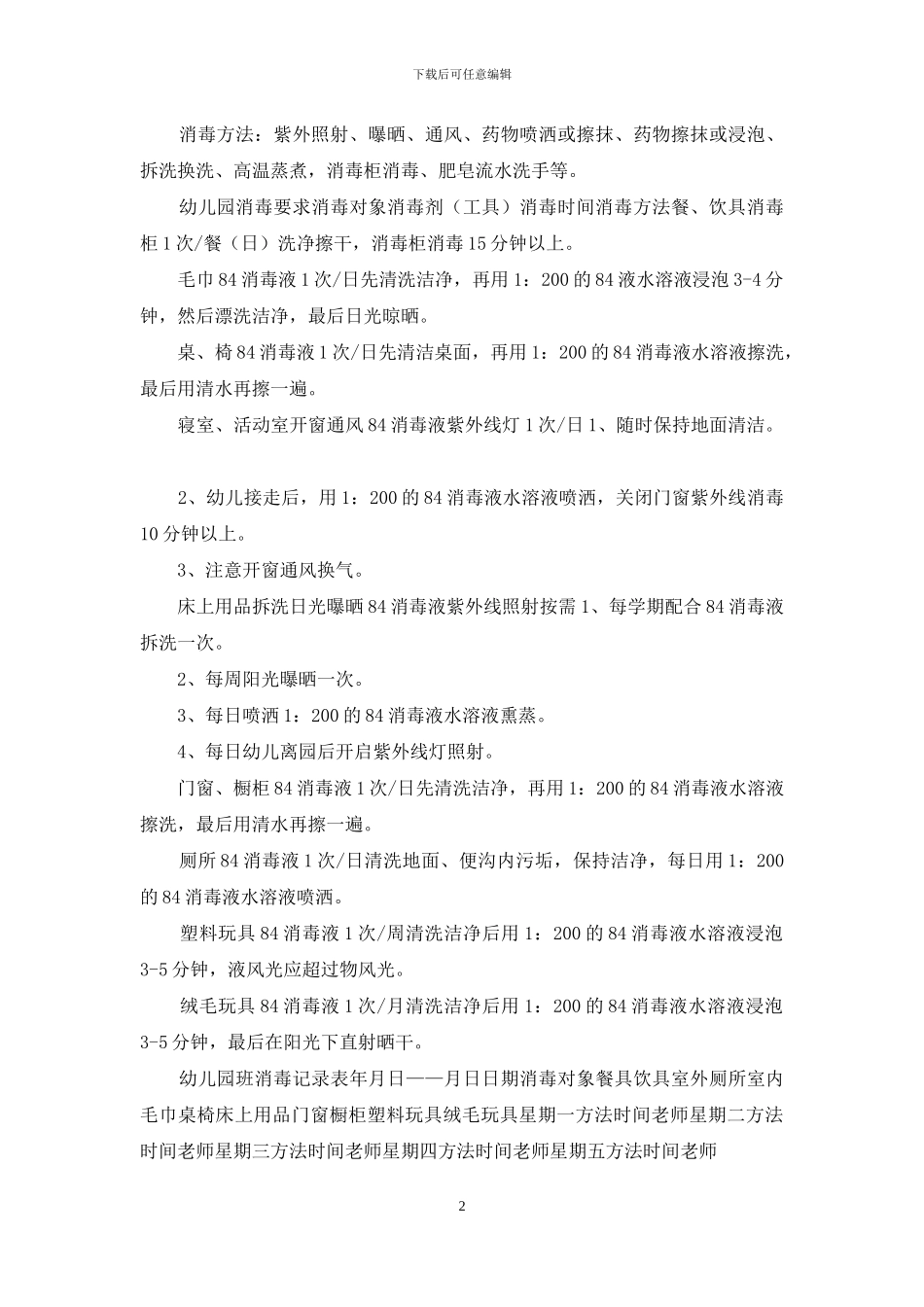 2024最新幼儿园消毒记录表及制度_第2页