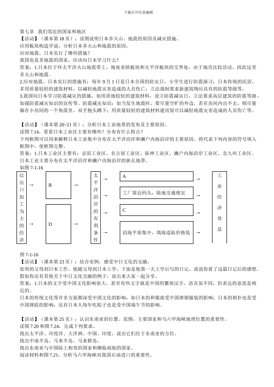 2024版五四制山东教育出版社6年级地理下册教材习题及答案_第2页