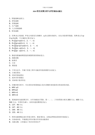 2024项目决策分析与评价模拟试题五