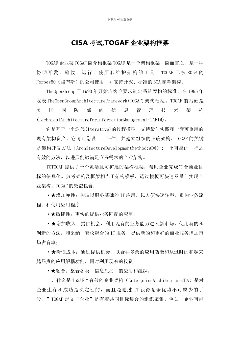CISA考试-TOGAF企业架构框架_第1页