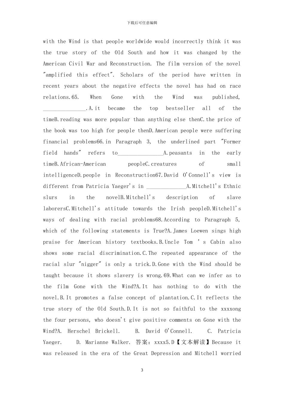 Gone-with-the-Wind--高三英语阅读理解_第3页