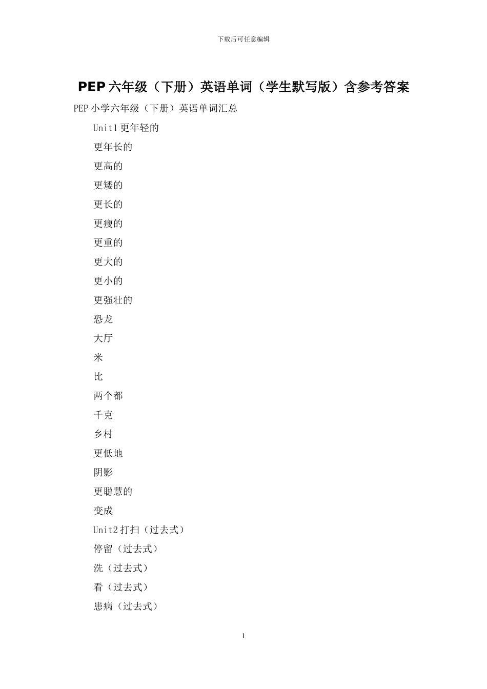 PEP六年级英语单词含参考答案_第1页