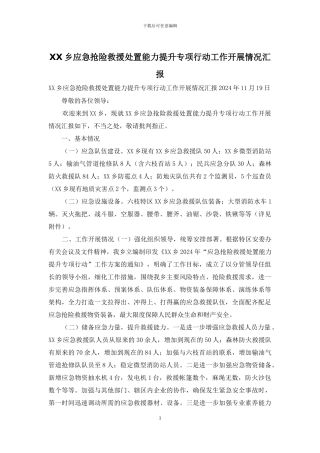 XX乡应急抢险救援处置能力提升专项行动工作开展情况汇报