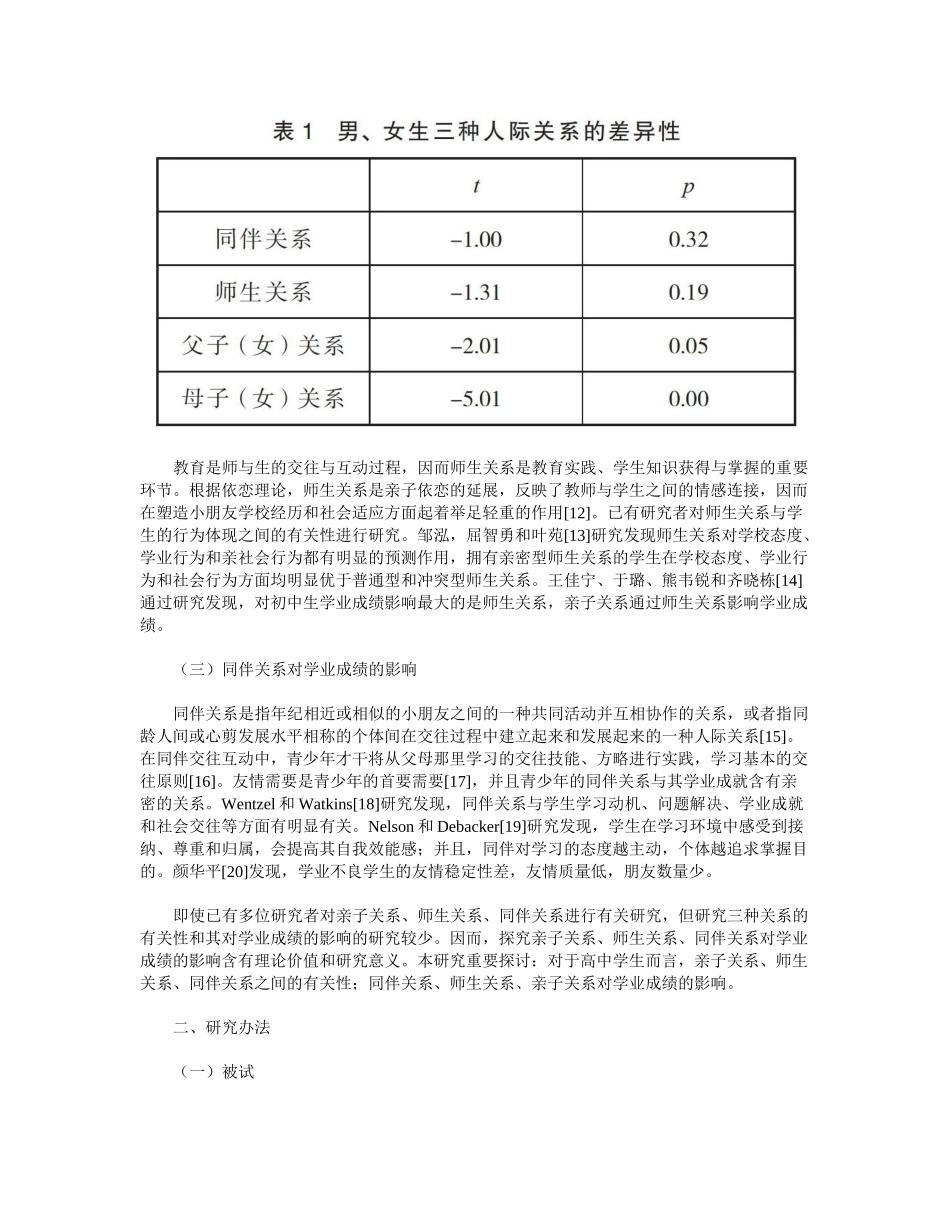 2025年亲子关系师生关系和同伴关系对重点中学学生学业成就的影响_第2页