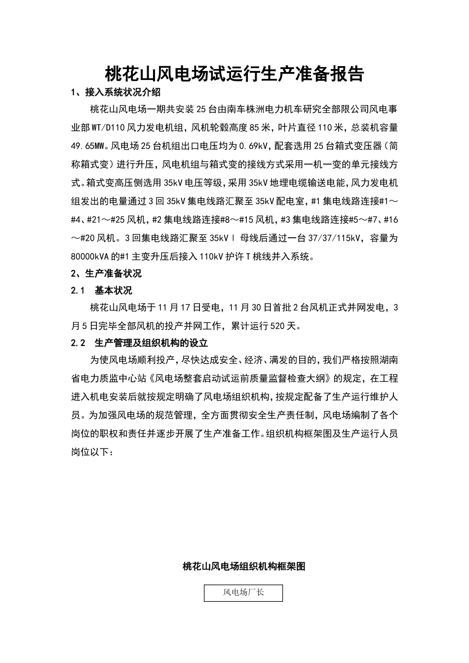 2025年桃花山风电场试运行生产准备报告材料_第1页