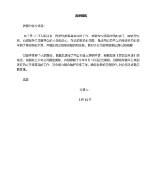 2025年离职申请书