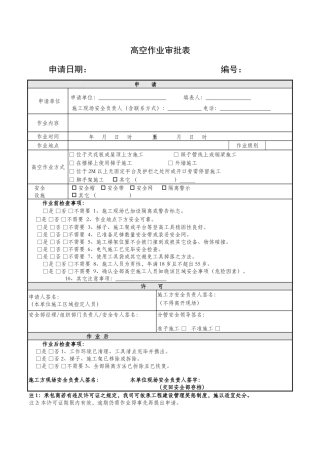 2025年高空作业审批表