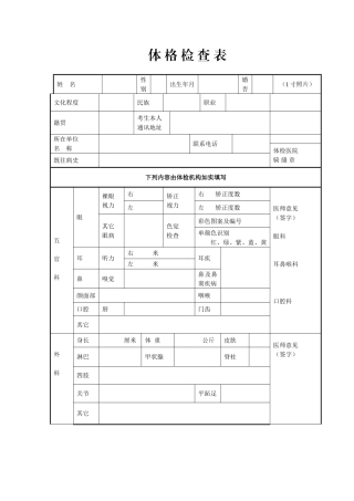 2025年考研复试体检表