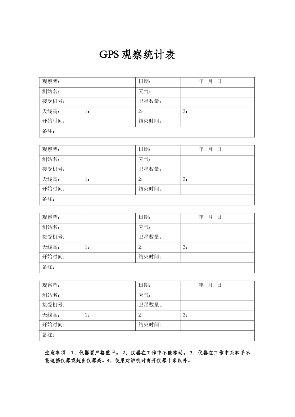 2025年GPS观测记录表_第1页