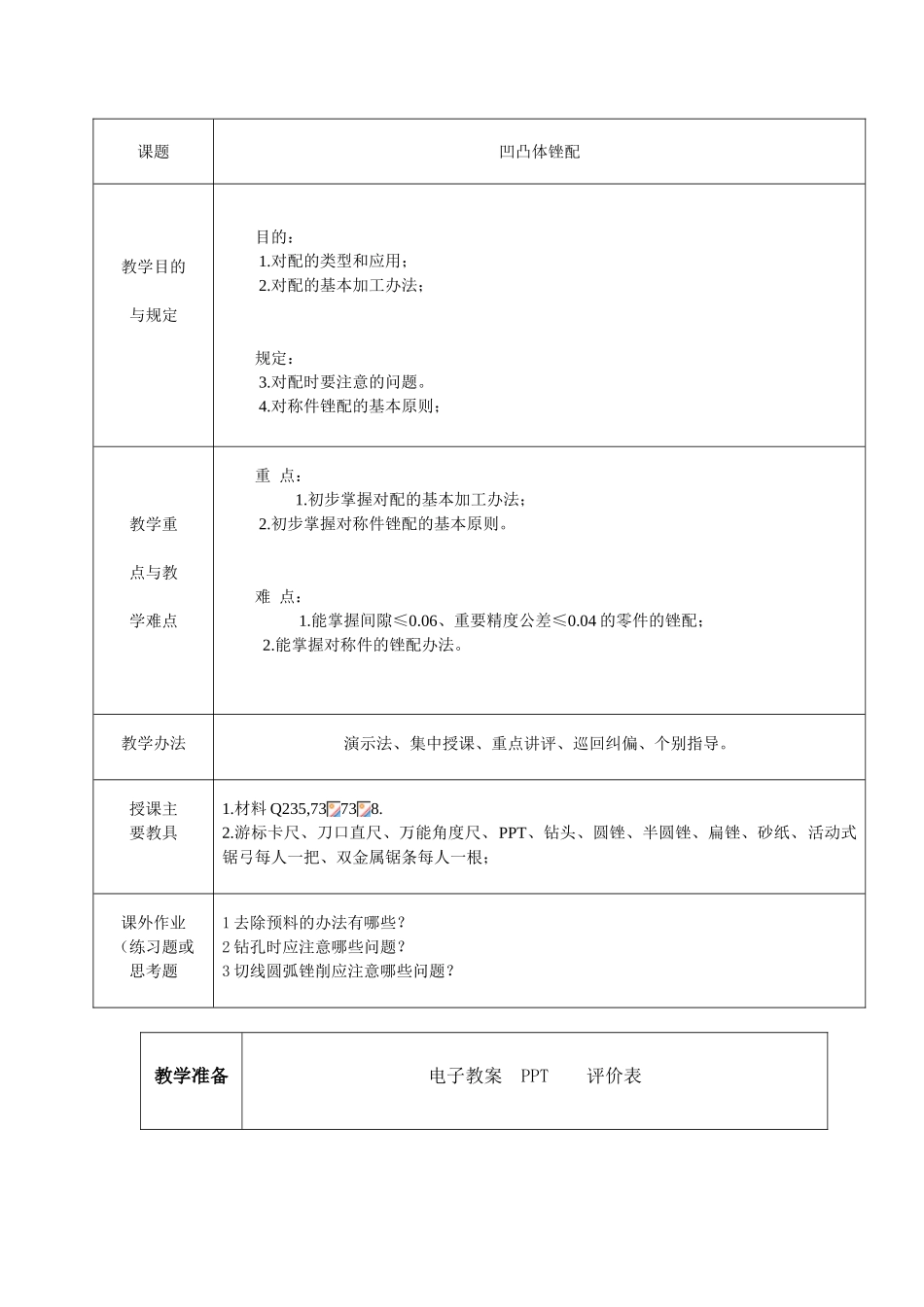 2025年凸凹体钳工公开课教案_第2页