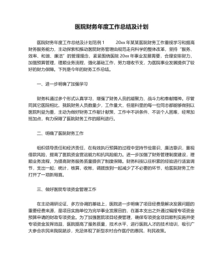2025年医院财务年度工作总结及计划