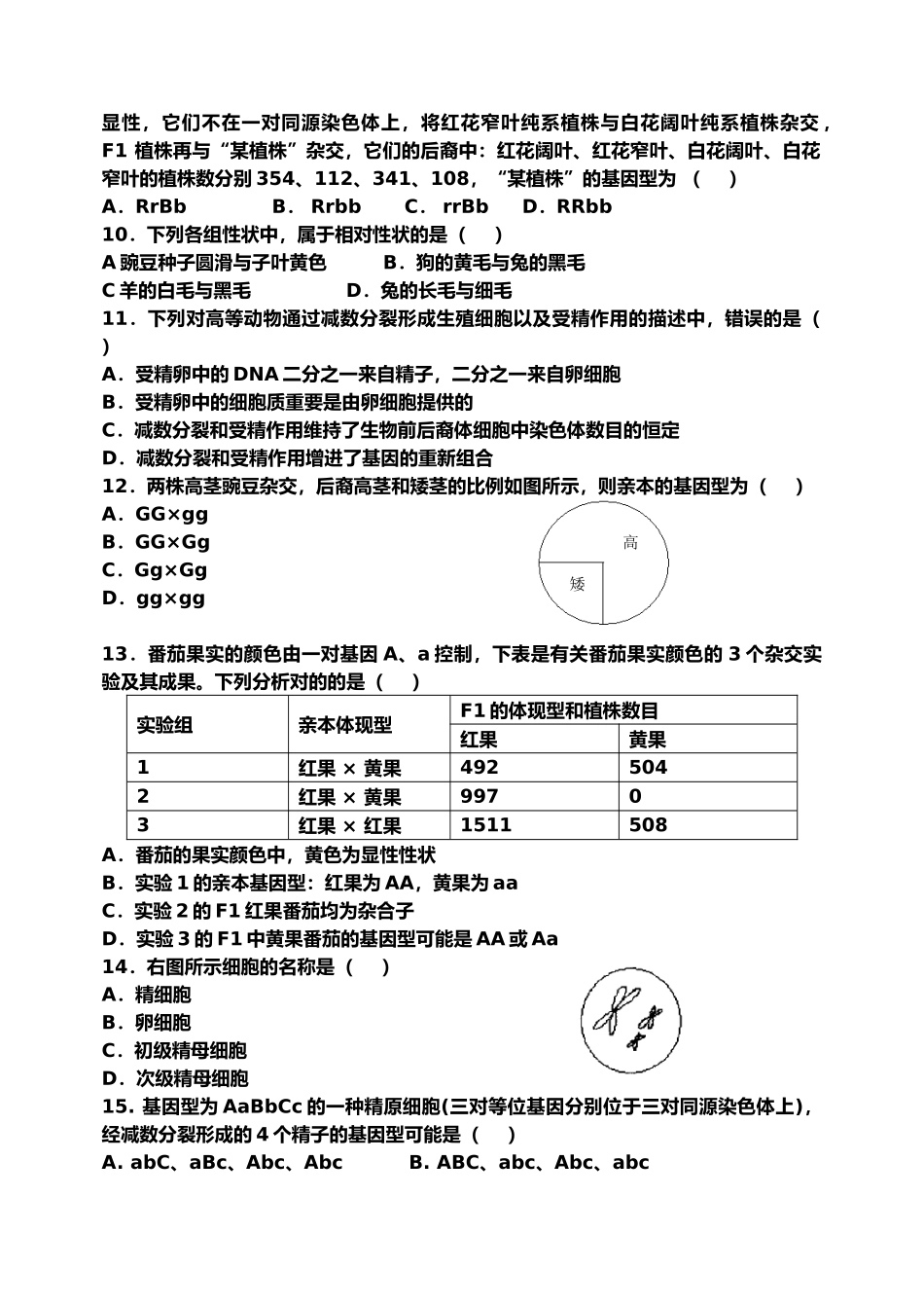 2025年孟德尔遗传定律综合试题和答案解析_第2页