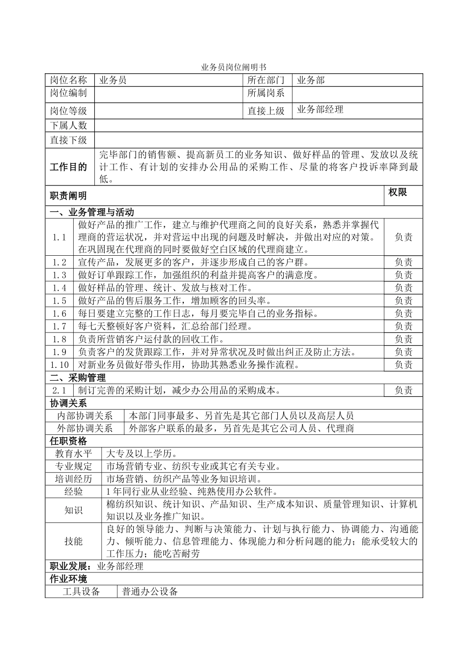 2025年业务员岗位说明书_第1页