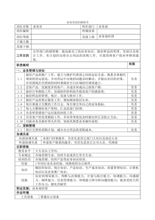 2025年业务员岗位说明书