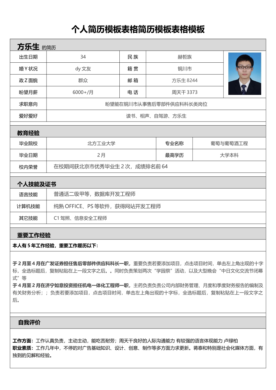 2025年个人简历模板表格简历模板表格模板_第1页