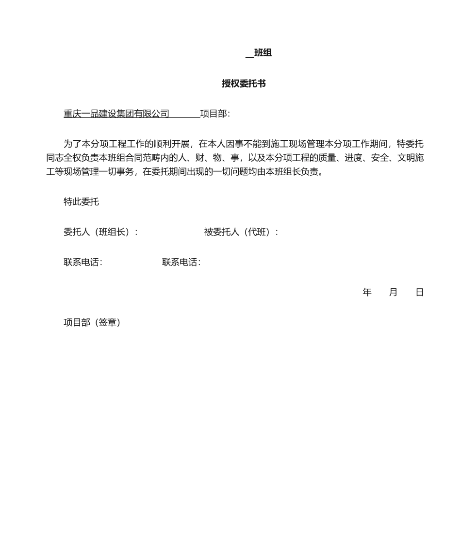 2025年班组授权委托书_第1页