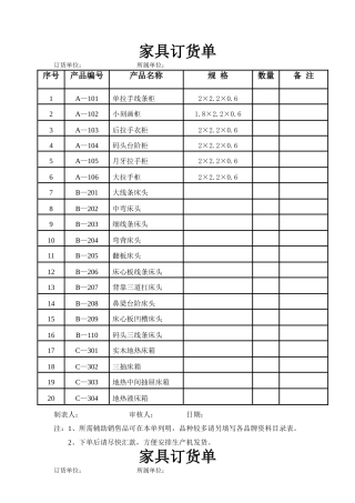 2025年家具订货单报价单