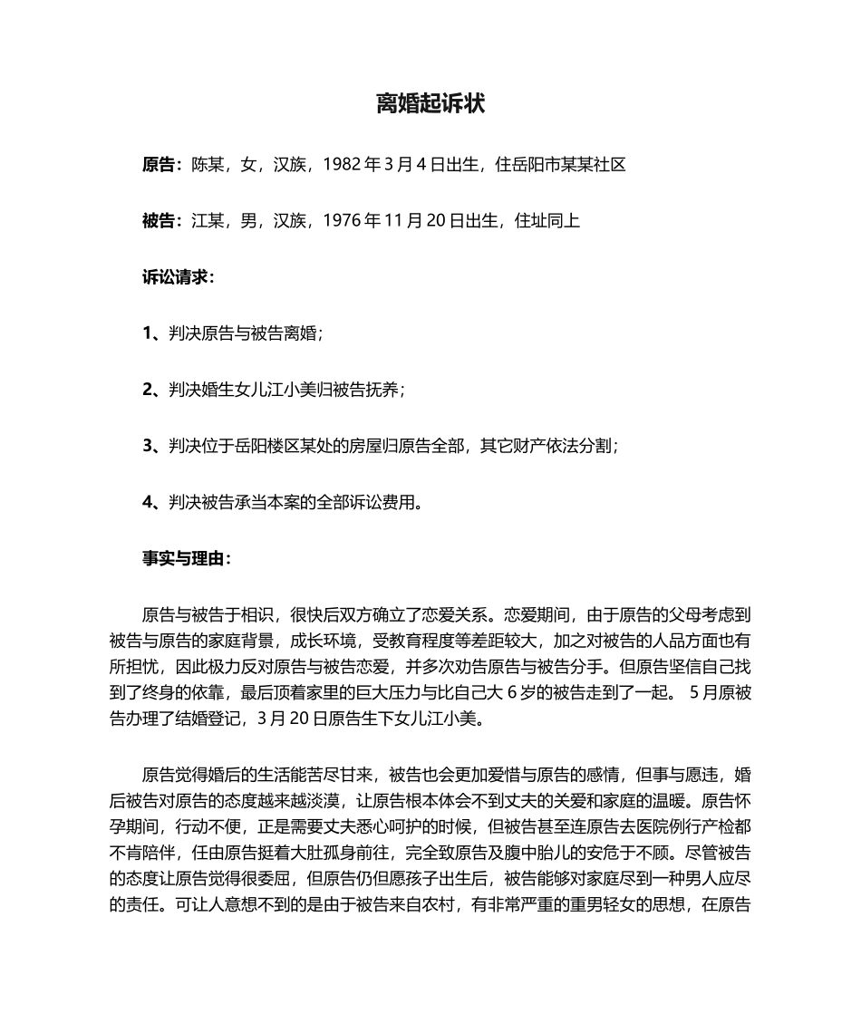 2025年离婚起诉状模板_第1页