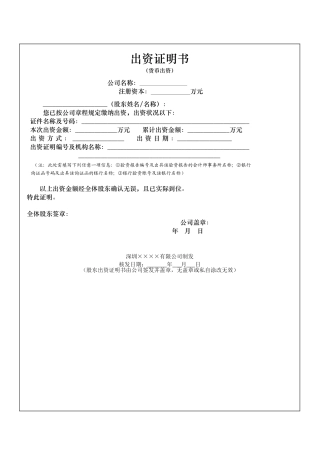 2025年出资证明书