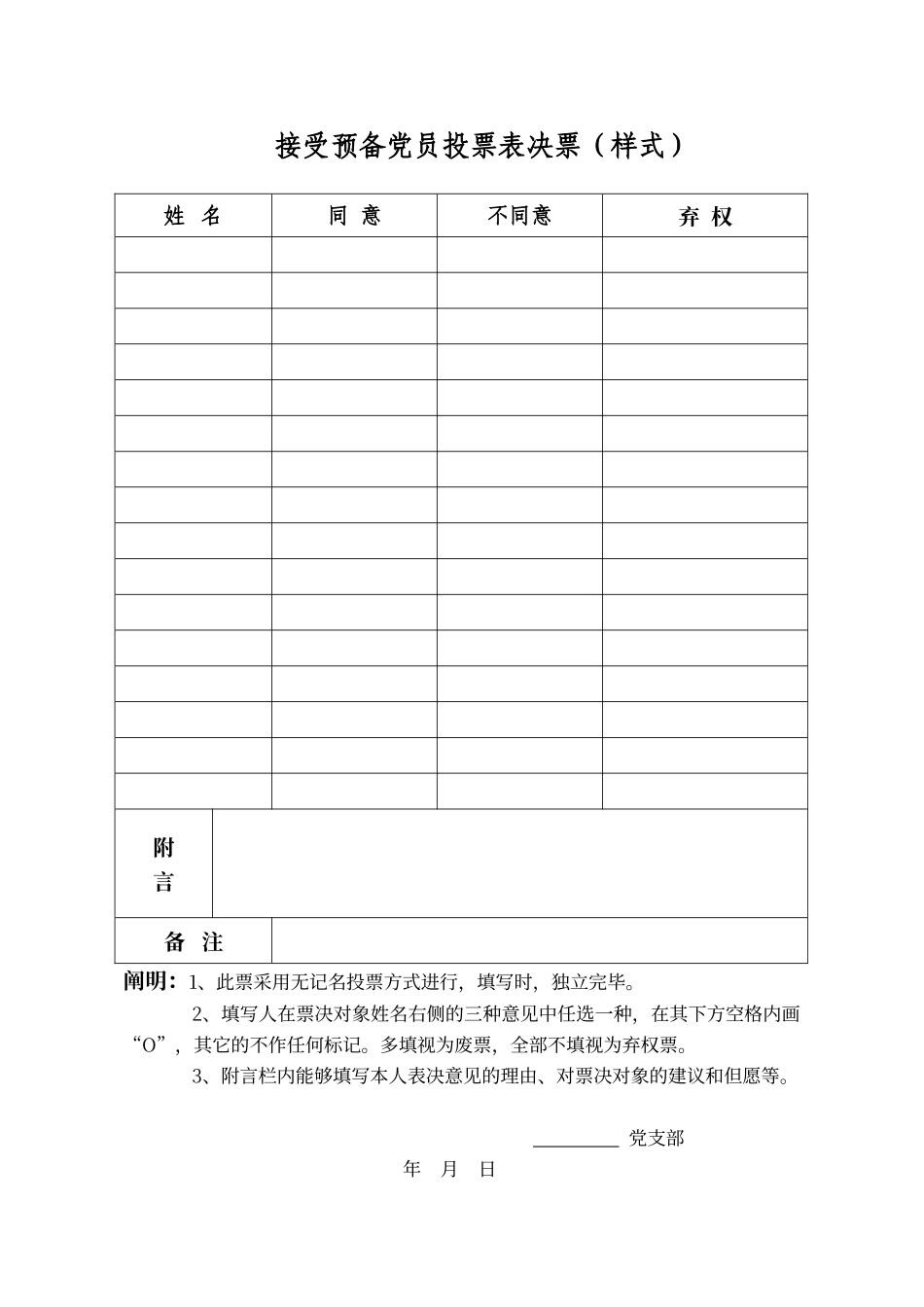 2025年转预备预备转正各种无记名投票表格汇总_第1页
