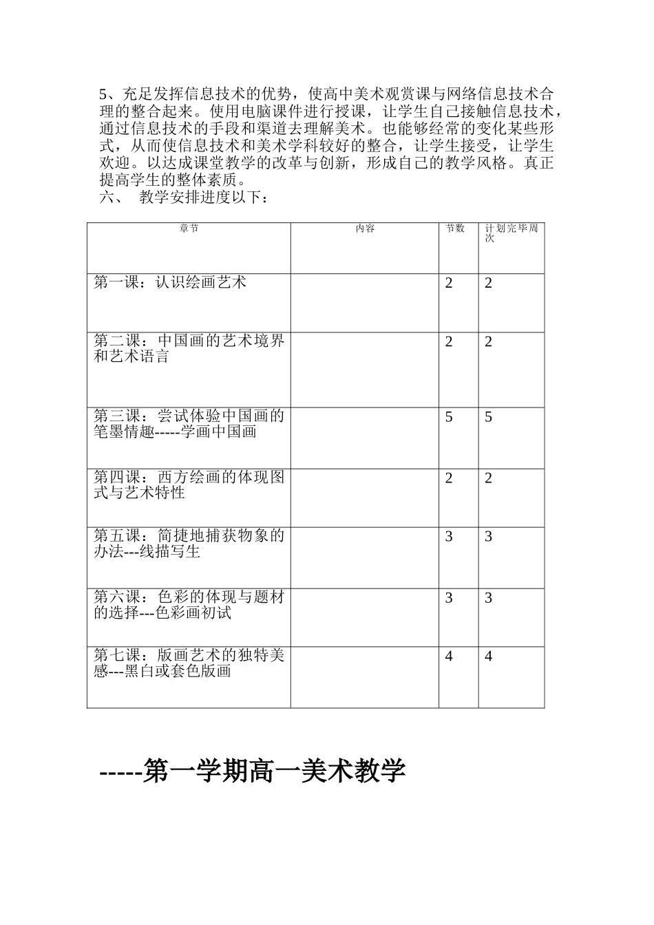 2025年高一美术教学计划_第2页