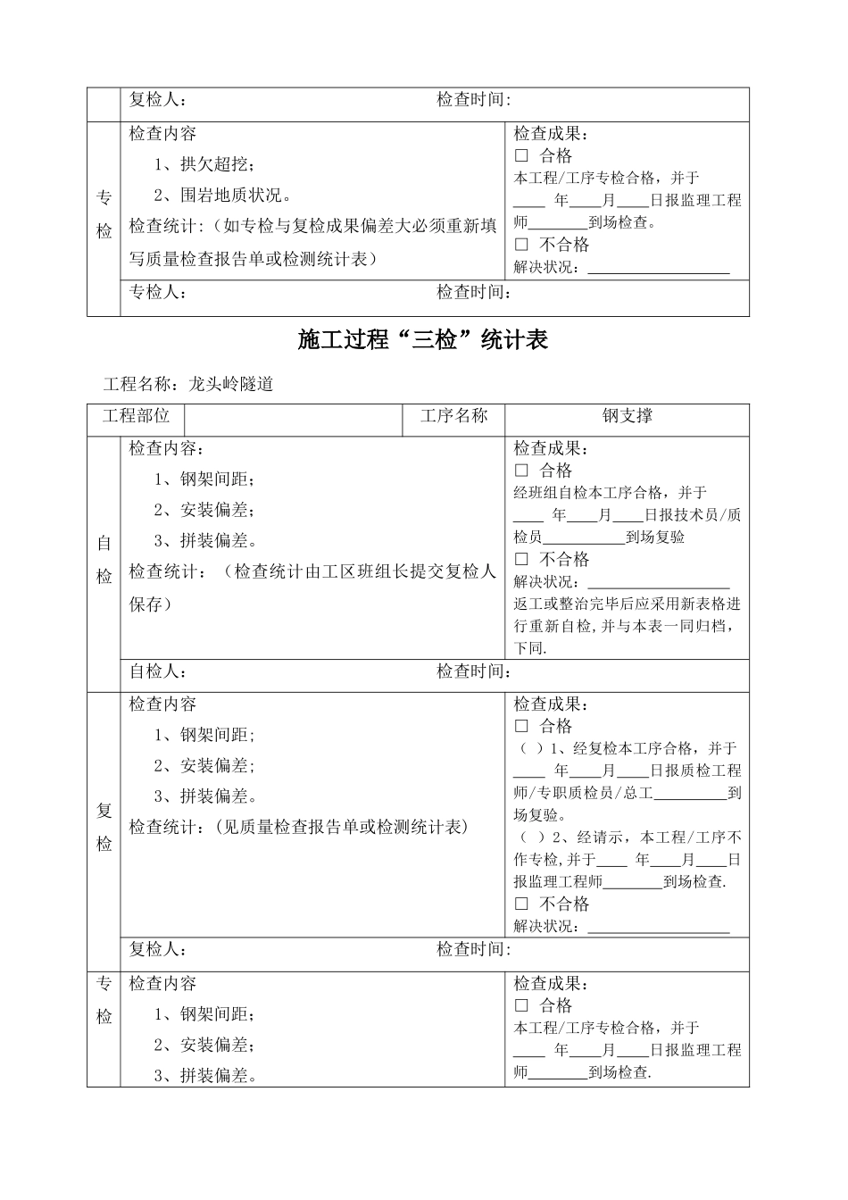 2025年项目工程质量三检制度及检查表格_第2页