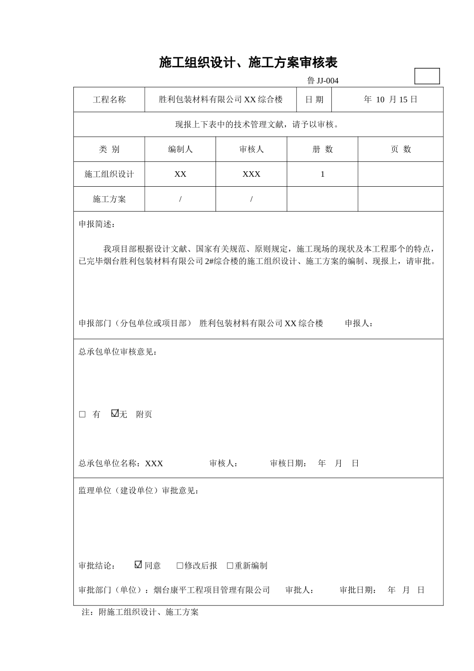 2025年新版施工组织设计施工方案审核表_第1页