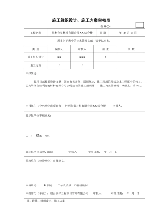 2025年新版施工组织设计施工方案审核表