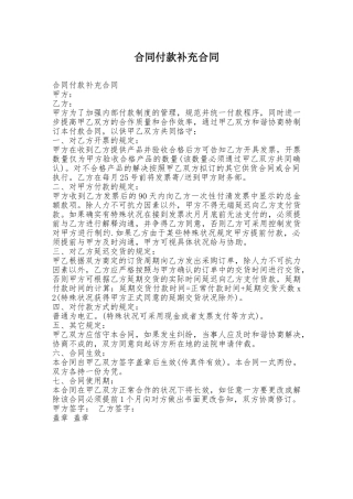 2025年合同付款补充协议