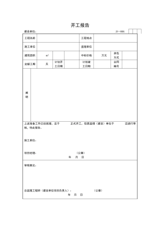 2025年工程表格开工报告