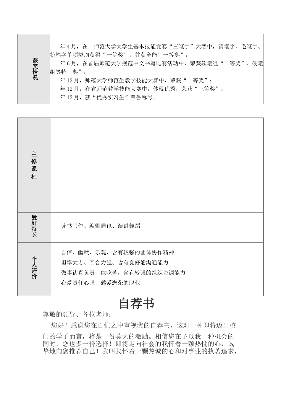 2025年师范类毕业生简历模板_第2页