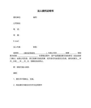 2025年法人委托证明书