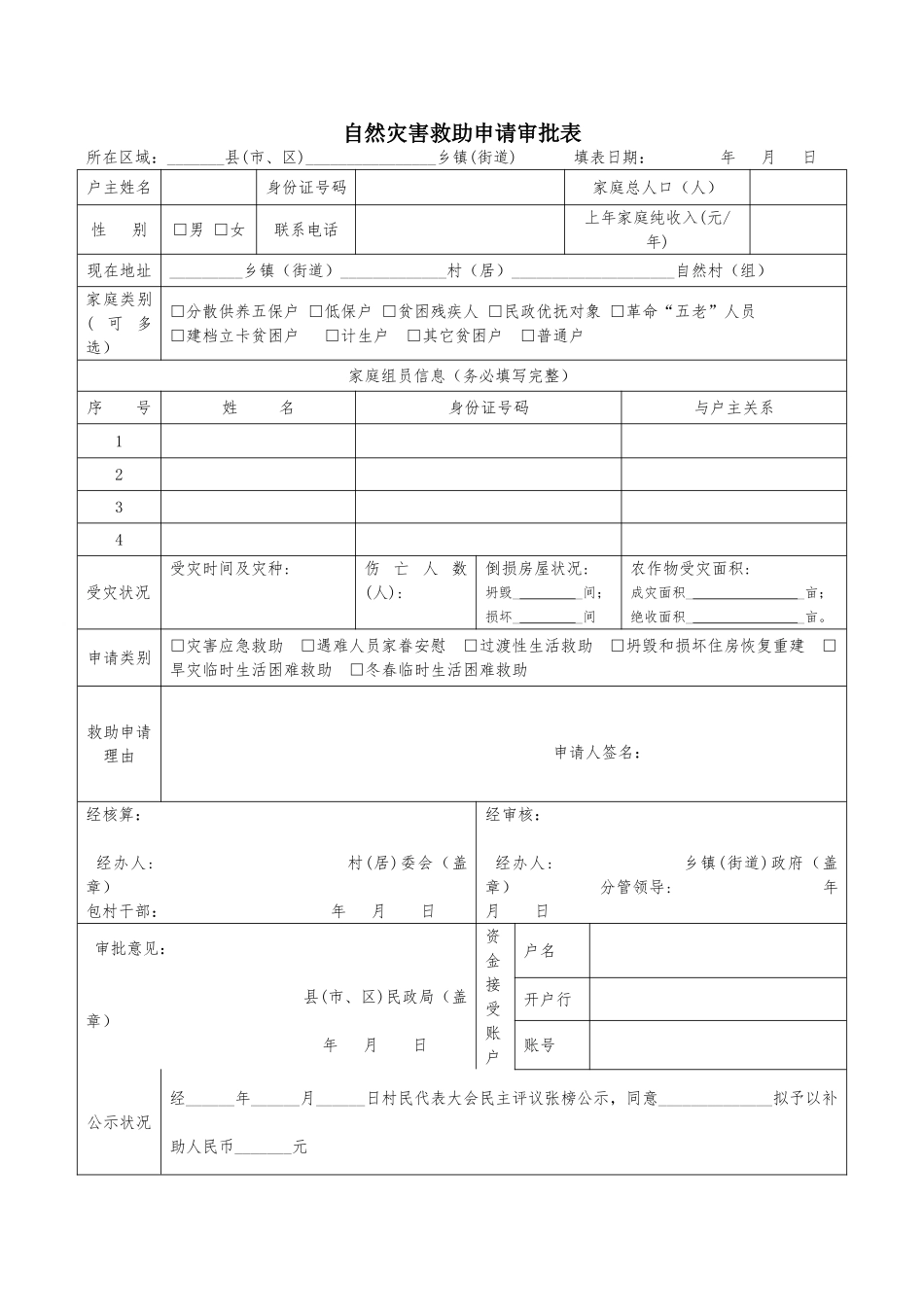 2025年自然灾害救助申请审批表_第1页