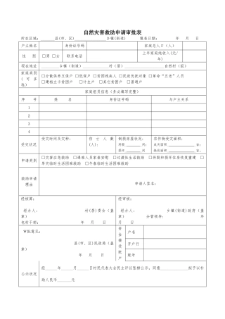 2025年自然灾害救助申请审批表