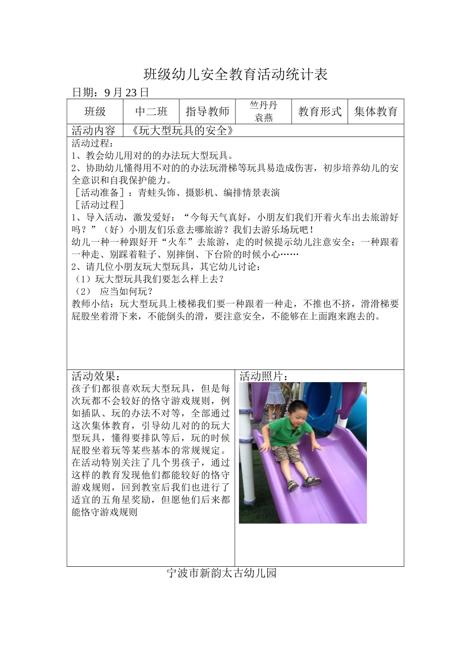 2025年班级幼儿安全教育活动记录表_第1页