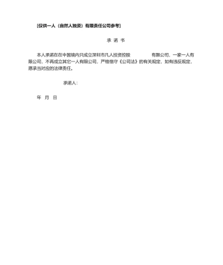 2025年一人公司承诺书